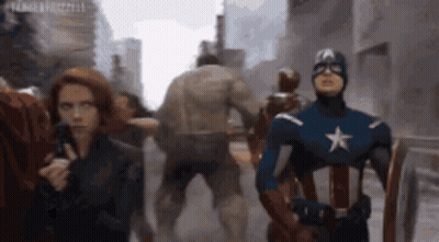 Captain America With Avengers Hulk And Black Widow GIF