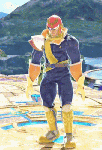 Captain Falcon From Super Smash Bros Is Standing On A Marble Floor GIF