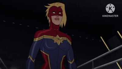 Captain Marvel In Dark Room With Mask GIF