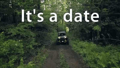 Car Driving Dirt Road In Woods Saying It's A Date GIF