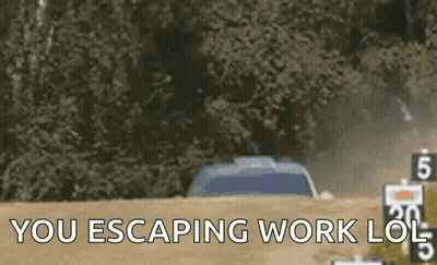 Car Driving Down Dirt Road Saying You Escaping Work LOL GIF