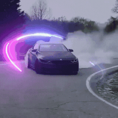 Car Driving Down Road With Purple Light GIF