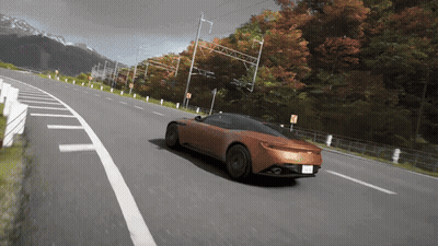 Car Driving Down Road With Trees GIF