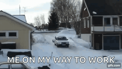 Car Driving Down Snowy Road Me On My Way To Work GIF