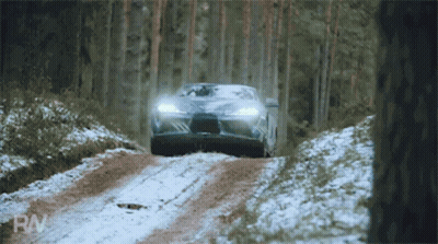 Car Driving Down Snowy Road With Letters RN GIF