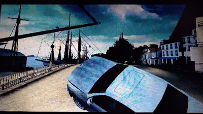Car Driving In Front Of Ship GIF