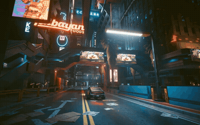 Car Driving Past Bayar Foods Sign GIF