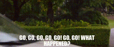 Car Driving Past Hedge Saying Go Go Go What Happened GIF