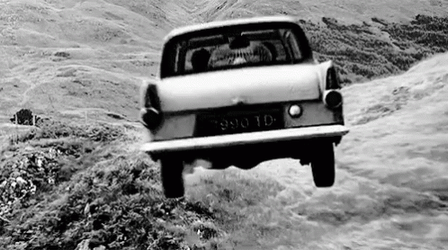 Car Flying Black And White GIF