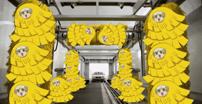 Car Going Through Car Wash With Yellow Brushes GIF