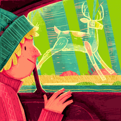 Car Kid Looking On A Deer No Crash GIF