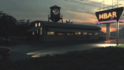 Car Parked In Front Of Diner With Hbar Sign GIF