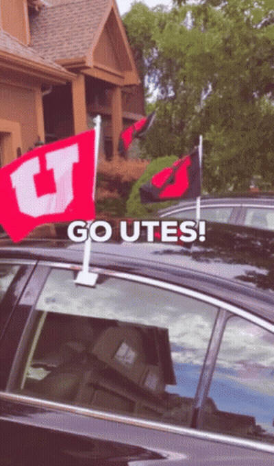 Car With Flag Saying Go Utes GIF