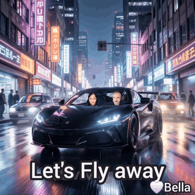 Car With Let's Fly Away Bella GIF