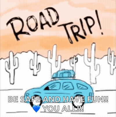 Car With Road Trip Text GIF