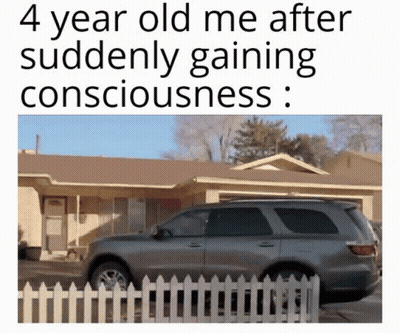 Car With Text 4 Year Old Me After Suddenly Gaining Consciousness GIF