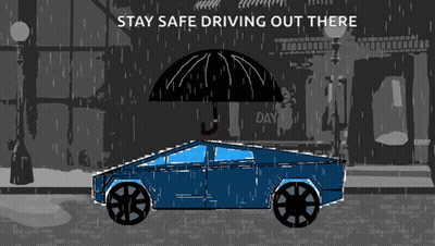Car With Umbrella Saying Stay Safe Driving Out There GIF