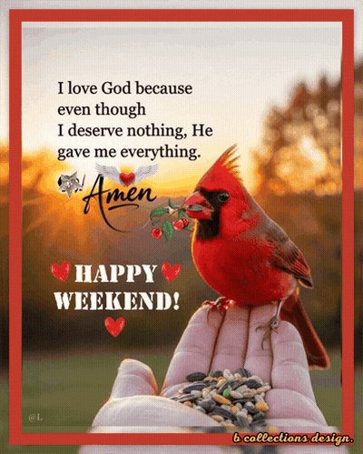 Card Saying Happy Weekend With Red Bird GIF