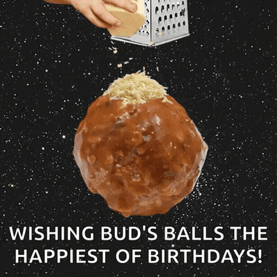 Card Saying Wishing Bud's Balls The Happiest Of Birthdays GIF