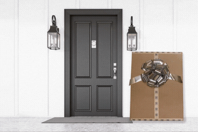 Cardboard Box With Bow In Front Of Door GIF