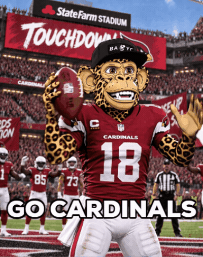 Cardinals Mascot Holding Football in Front of Crowd