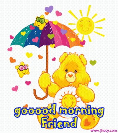 Care Bear Holding Rainbow Umbrella Good Morning Friend GIF
