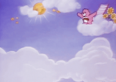Care Bear With Rainbow Flying Through Air GIF