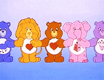 Care Bears In A Row On Blue GIF