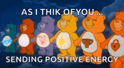 Care Bears Standing Together Saying As I Think Of You Sending Positive Energy GIF