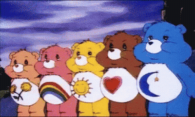 Care Bears Standing Together With Logos GIF
