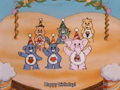 Care Bears Wearing Party Hats Holding Balloons Happy Birthday GIF