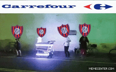 Carrefour Logo Above People With Shields GIF