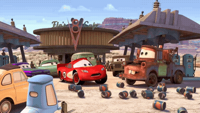 Cars Gathered At Flair 8 Cafe Gas Station GIF
