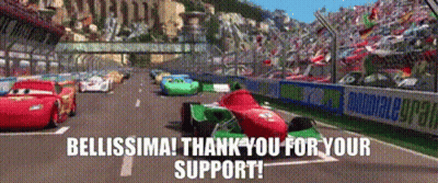 Cars Racing Race Track Bellissima Thank You Support GIF