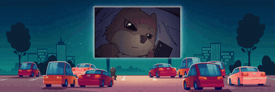 Cars Watching Cartoon On Large Screen GIF