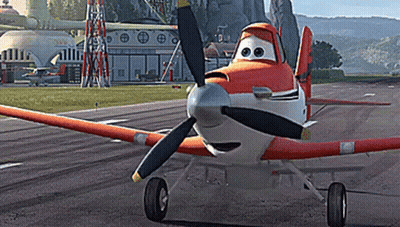 Cartoon Airplane On Runway Near Disney Building GIF
