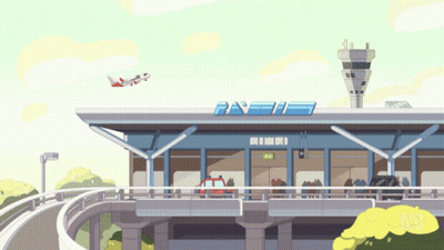 Cartoon Airport With Plane Taking Off GIF
