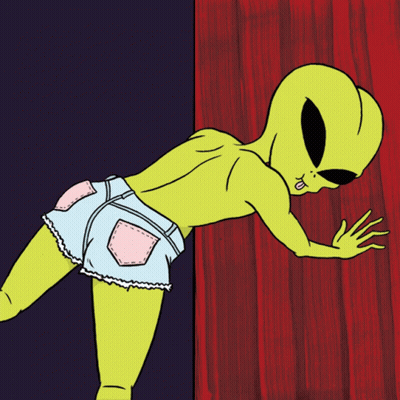 Cartoon Alien In Shorts With Pink Pocket GIF