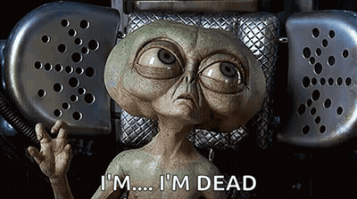 Cartoon Alien Saying I'm Dead While Waving GIF