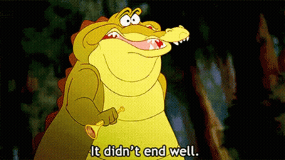 Cartoon Alligator Holding Trumpet Saying It Didn't End Well