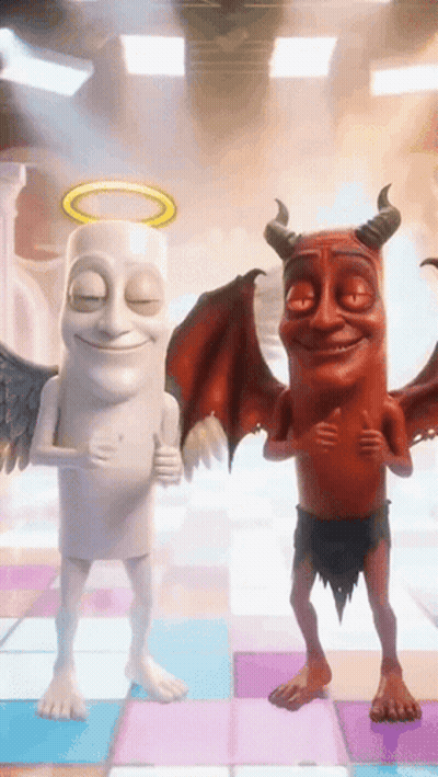 Cartoon Angel And Devil Dancing GIF