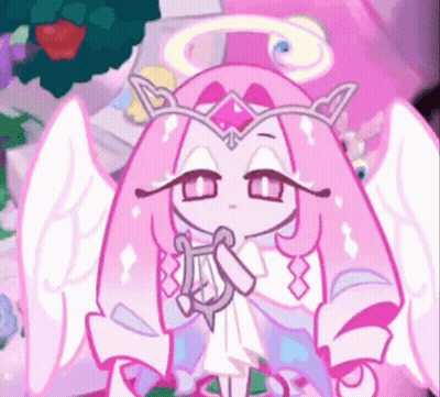 Cartoon Angel With Pink Hair And Wings Holding Lyre GIF
