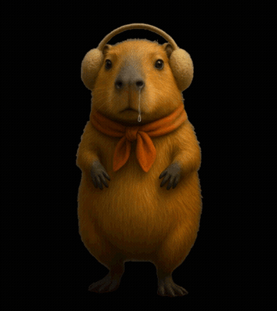 Cartoon Animal Crying In Ear Muffs And Scarf GIF