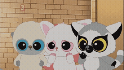 Cartoon Animals By Brick Wall With Number 3 GIF