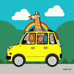 Cartoon Animals Car Trip GIF