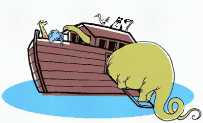 Cartoon Animals In Ark With Dinosaur GIF