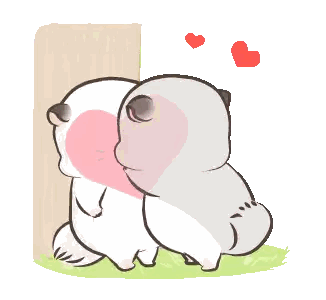 Cartoon Animals Kissing With Hearts Sticker