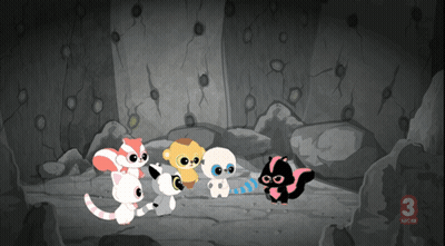 Cartoon Animals Standing In Cave With Number 3 GIF