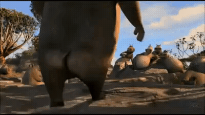 Cartoon Animals Standing On Dirt Field GIF
