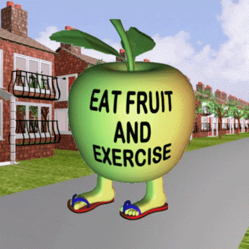 Cartoon Apple Saying Eat Fruit And Exercise GIF